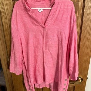3/4 sleeve pink linen top